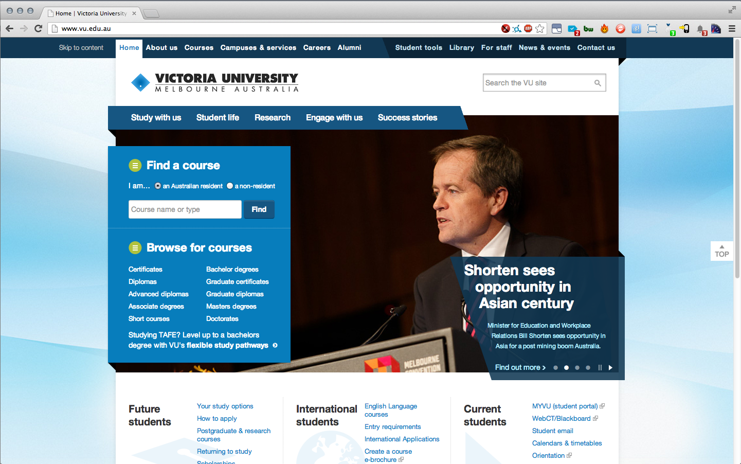 Victoria University's Drupal powered homepage